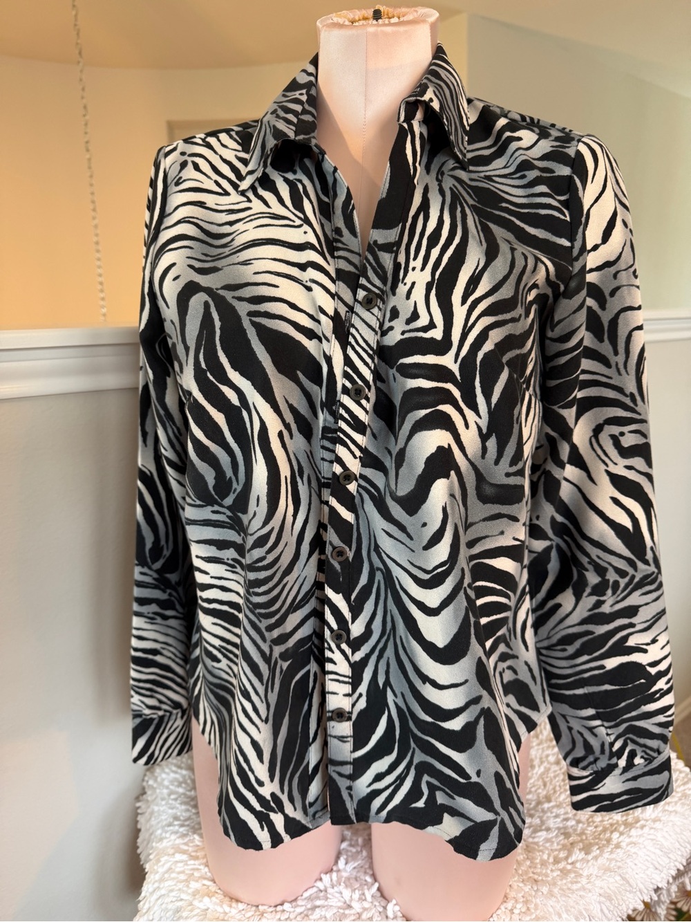 Women's Black & White Zebra Print Button-Up Top